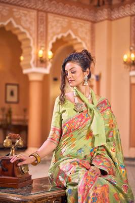 Pista Soha Pashmina Kashmiri Modaal Silk Handloom Ocassional Weaving Collection Saree With Blouse For Women 1
