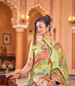 Pista Soha Pashmina Kashmiri Modaal Silk Handloom Ocassional Weaving Collection Saree With Blouse For Women