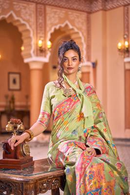 Pista Soha Pashmina Kashmiri Modaal Silk Handloom Ocassional Weaving Collection Saree With Blouse For Women 2