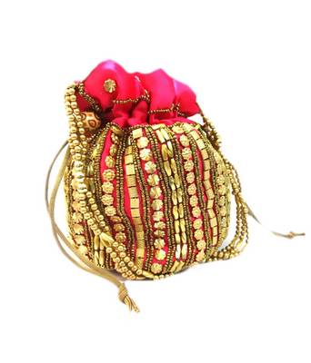 Pink floral motif Designer potli 1