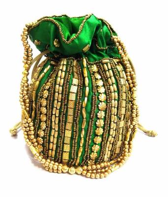 Green floral motif Designer potli 1