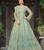 Heavy Designer Embroidery With Stone Work On Sea Green Colour  Bollywood Party Anarkali Dress
