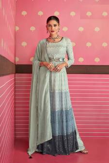 Grey Colour Trending Ethnic Embroidered Partywear Salwaar Kameez