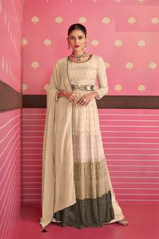 Beige Colour Trending Ethnic Embroidered Partywear Salwaar Kameez