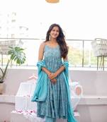 Teal-blue block print pure cotton salwar