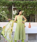 Green printed pure cotton salwar