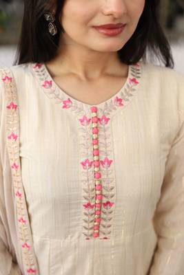 Cream embroidered silk blend salwar 3