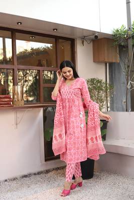 Pink block print pure cotton salwar 1