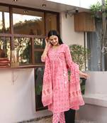Pink block print pure cotton salwar