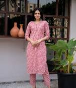 Pink block print pure cotton salwar