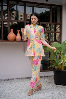 Yellow printed silk salwar