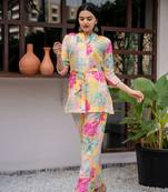 Yellow printed silk salwar