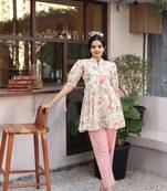 Cream block print pure cotton salwar