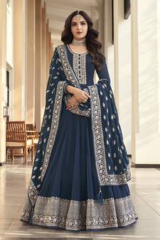 Dark Aqua Blue Color Georgette Classic Anarkali Suit