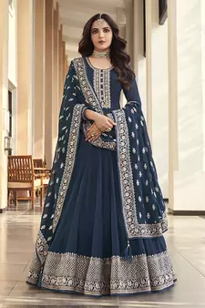Dark Aqua Blue Color Georgette Classic Anarkali Suit