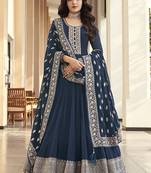 Dark Aqua Blue Color Georgette Classic Anarkali Suit