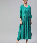 Sea-green printed cotton ethnic-kurtis
