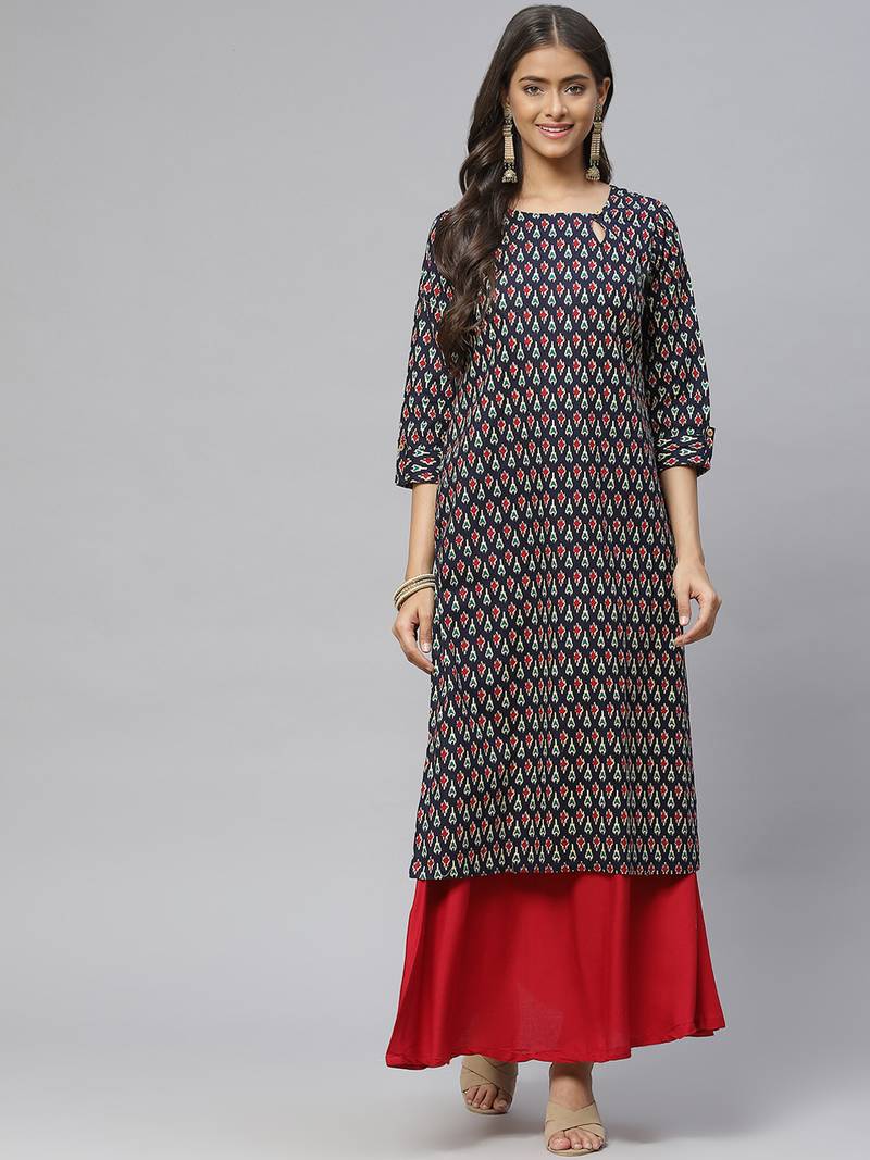 Blue printed cotton ethnic-kurtis