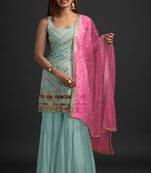 Georgette Sky Blue Embroidered Trendy Salwar Kameez