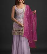 Georgette Lavender Embroidered Trendy Salwar Kameez