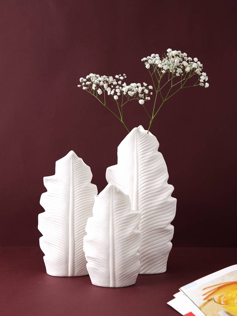 Set of 3 Feather White Vases Aapno Rajasthan 4127745