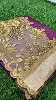Trendmalls Purple  Shiny Lycra Silk Embroidery Traditional Indian Wedding Bridal Saree With Blouse   6