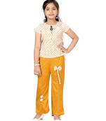 Yellow printed blended cotton girls-top-bottom