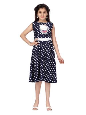 Blue printed blended cotton kids-frocks 1