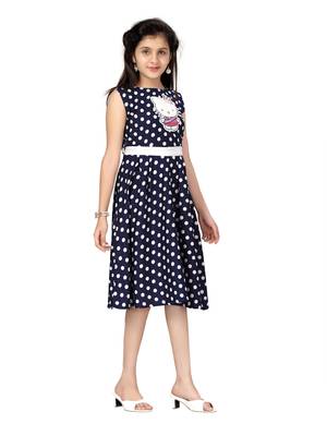 Blue printed blended cotton kids-frocks 2