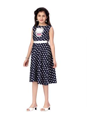 Blue printed blended cotton kids-frocks 3