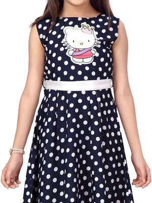 Blue printed blended cotton kids-frocks 5