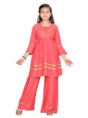 Red plain cotton girls-top-bottom 1