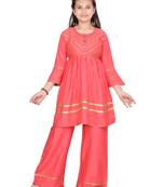 Red plain cotton girls-top-bottom