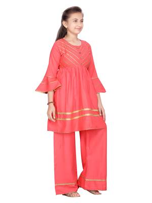 Red plain cotton girls-top-bottom 2