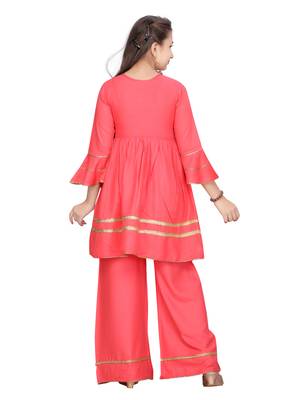 Red plain cotton girls-top-bottom 4