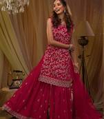 Party Wear Georgette Rani Pink Sharara Suit