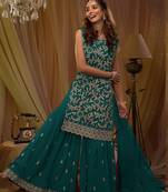 Party Wear Georgette Sea Green Sharara Suit