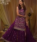 Party Wear Georgette Purple Sharara Suit