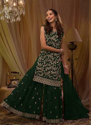 Party Wear Georgette Green Sharara Suit 1