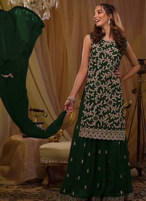 Party Wear Georgette Green Sharara Suit 2