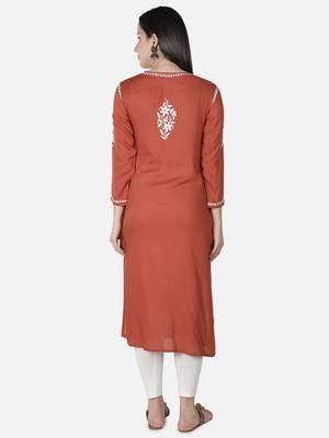 Orange embroidered cotton chikankari-kurtis 2