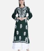 Green embroidered cotton chikankari-kurtis