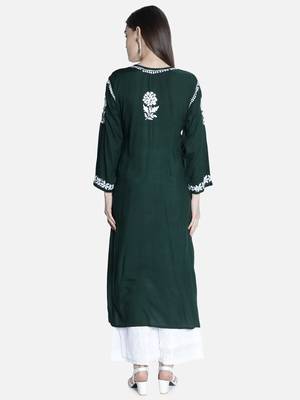 Green embroidered cotton chikankari-kurtis 2