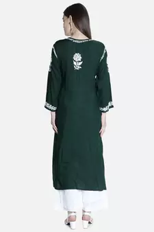 Green embroidered cotton chikankari-kurtis