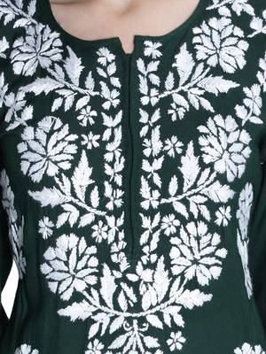 Green embroidered cotton chikankari-kurtis 5
