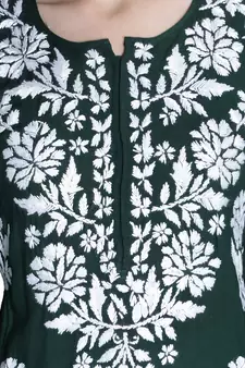Green embroidered cotton chikankari-kurtis