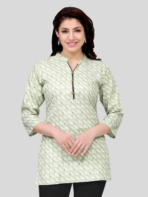 Green printed cotton poly short-kurtis 2