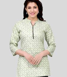Green printed cotton poly short-kurtis