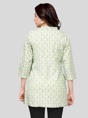Green printed cotton poly short-kurtis 3