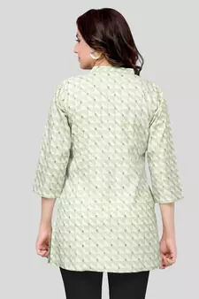 Green printed cotton poly short-kurtis
